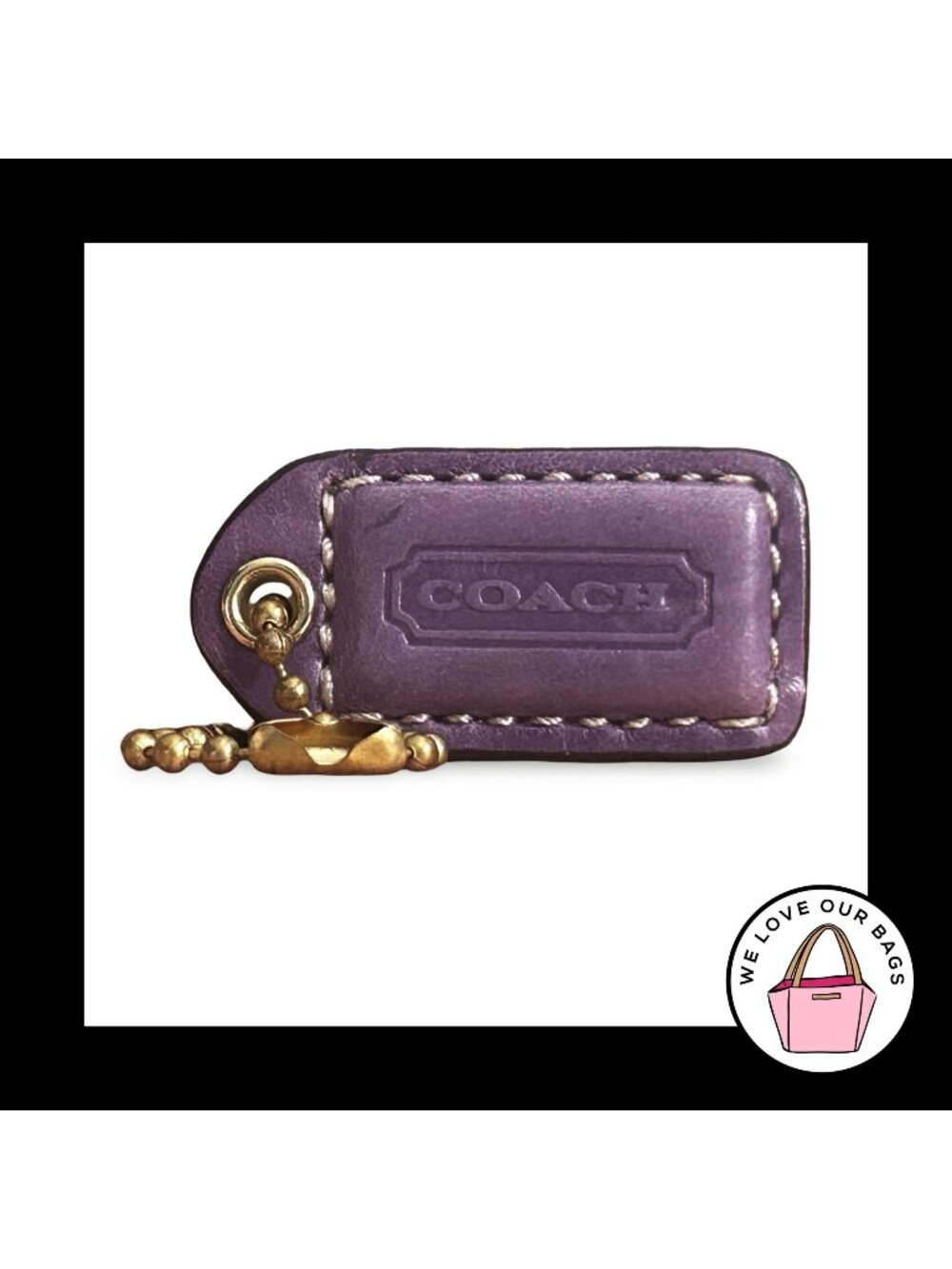 COACH Y2K VINTAGE Hang Tag 1.5" Purple Leather Bag Charm Keychain Fob Small
